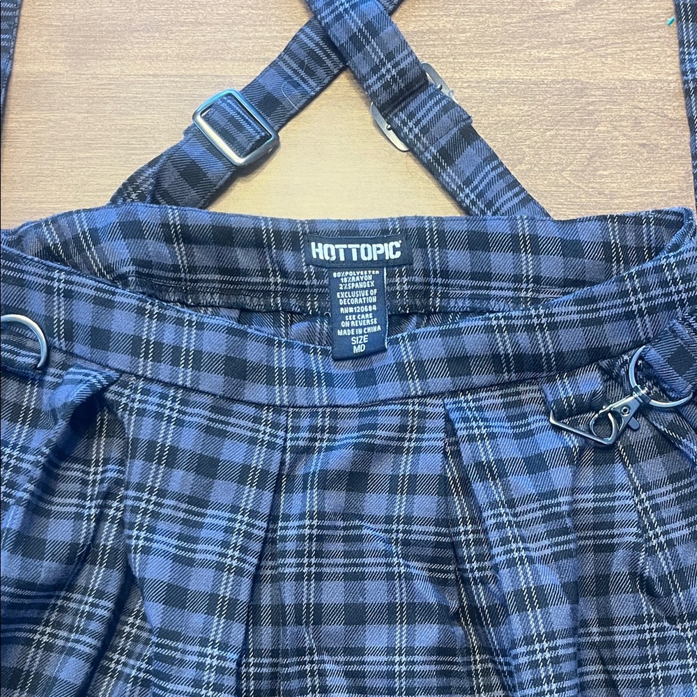 Hot Topic Black and Gray Plaid Skirt with Suspenders - Picture 2 of 2